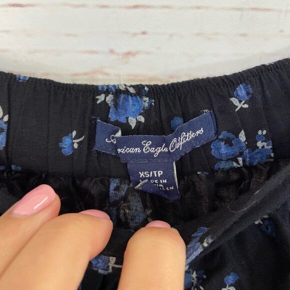 Vintage American Eagle XS Blue Floral Pull On Lightweight Flowy Mini Skirt - Picture 5 of 6